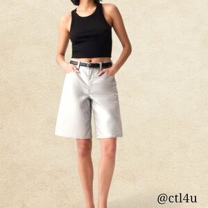 NWT GAP Silver Coated Denim Jort Futuristic Y2K Streetwear Festival Shorts Sz 4P